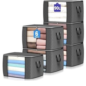 Set of 6 Large Gray Storage Bags